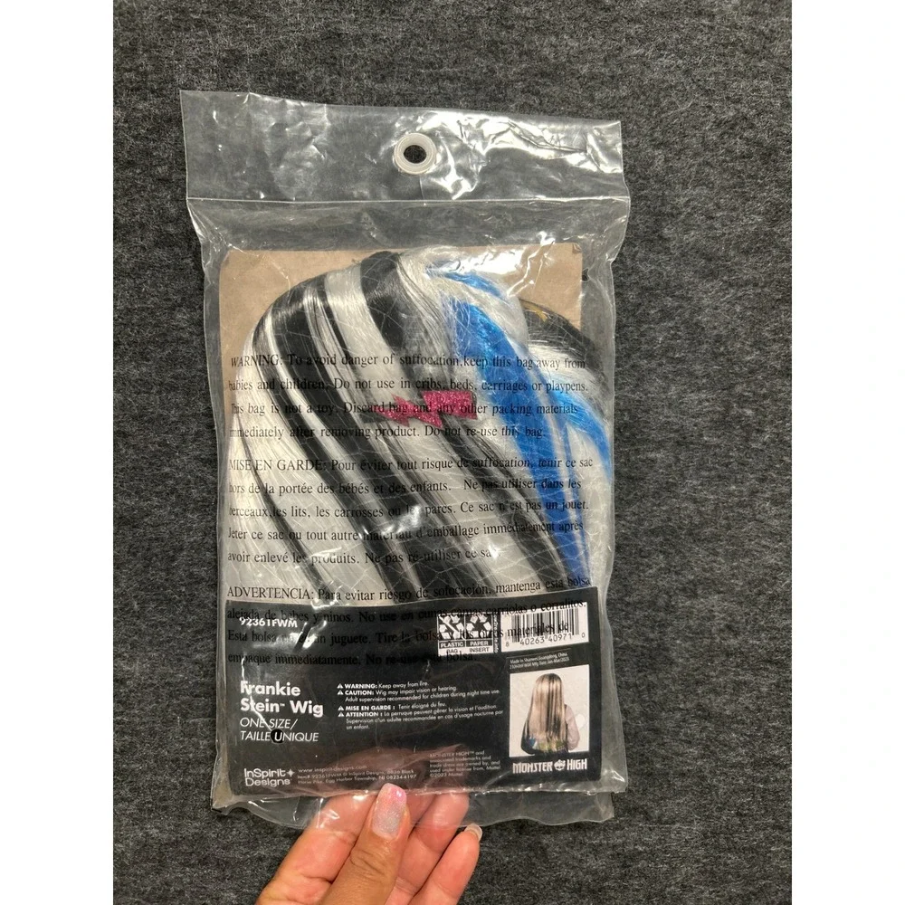 Monster High Frankie Stein Wig Kids One Size Black White NEW Costume Accessory